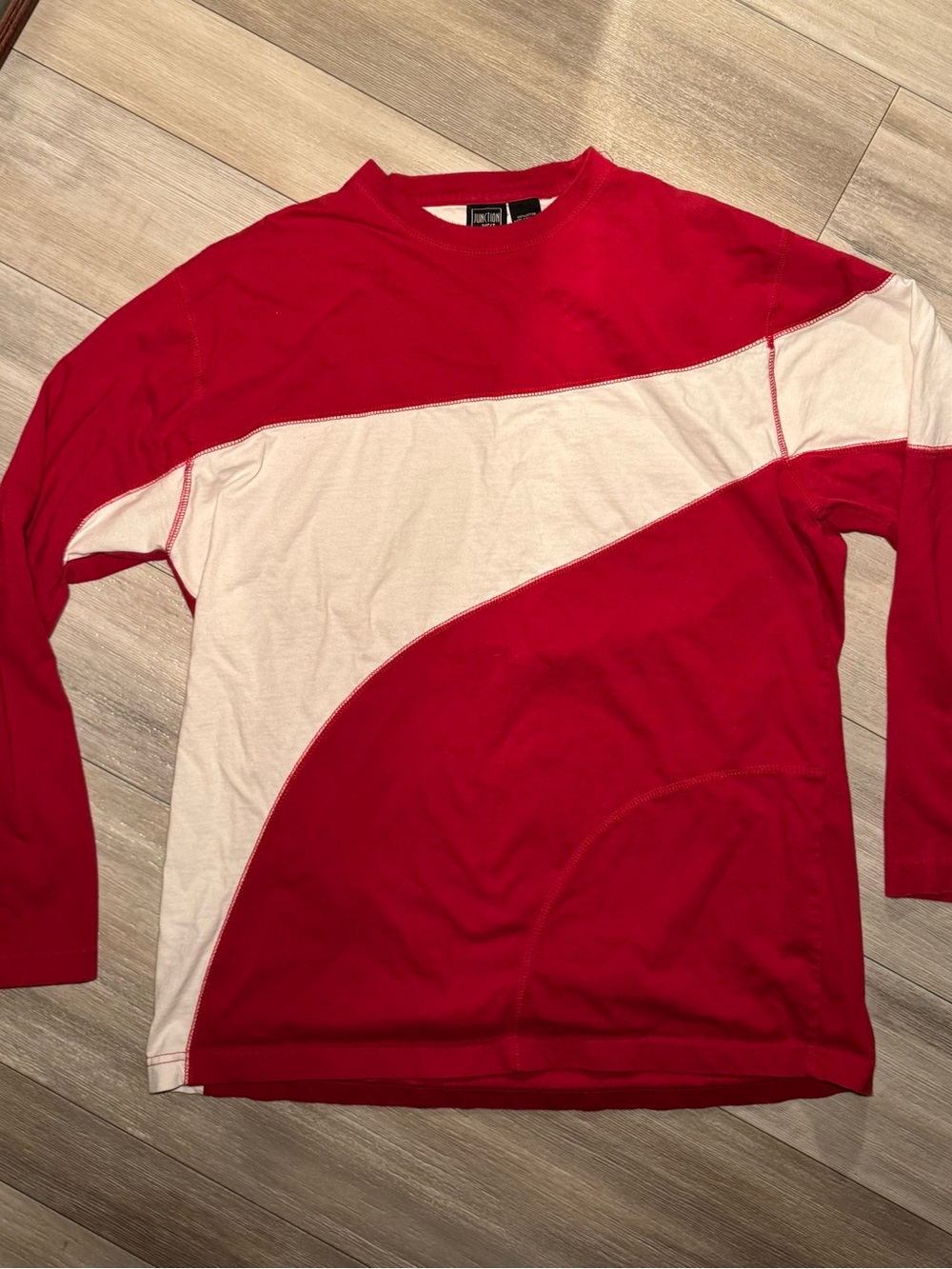 Vintage Junction West Color Block Red & White Long Sleeve Size XL